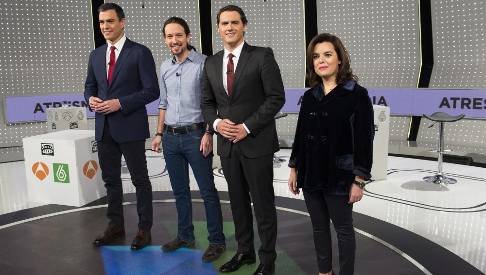Pedro Sánchez, Pablo Iglesias, Albert Rivera y Soraya Sáenz de Santamaría en '7D: El Debate Decisivo'